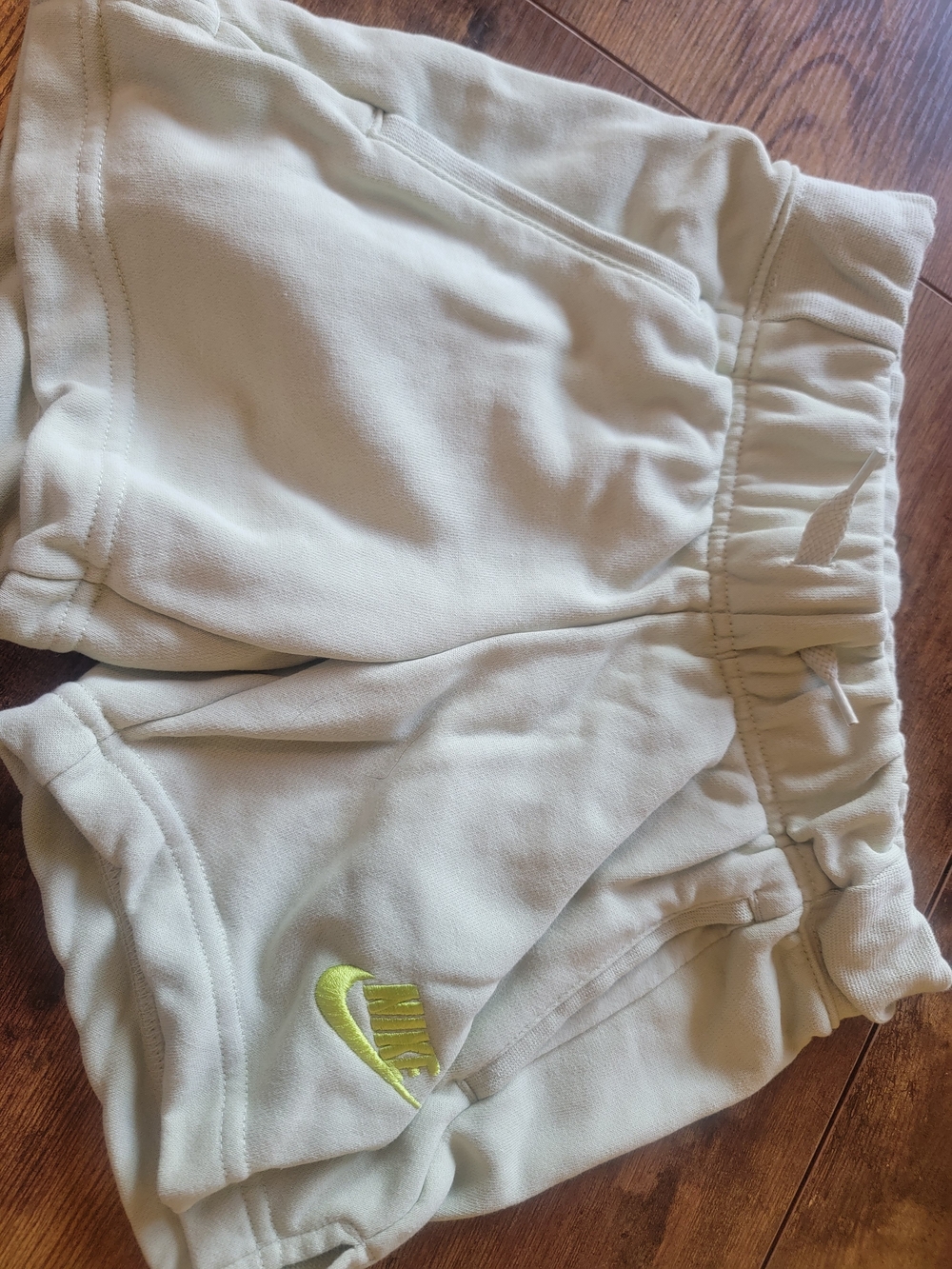 Nike Kids Cream Shorts with Lime Swoosh
